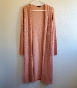 Ambiance Long Open Pink Cardigan Side Slit Sz L Boho Layering Fairy FLAW